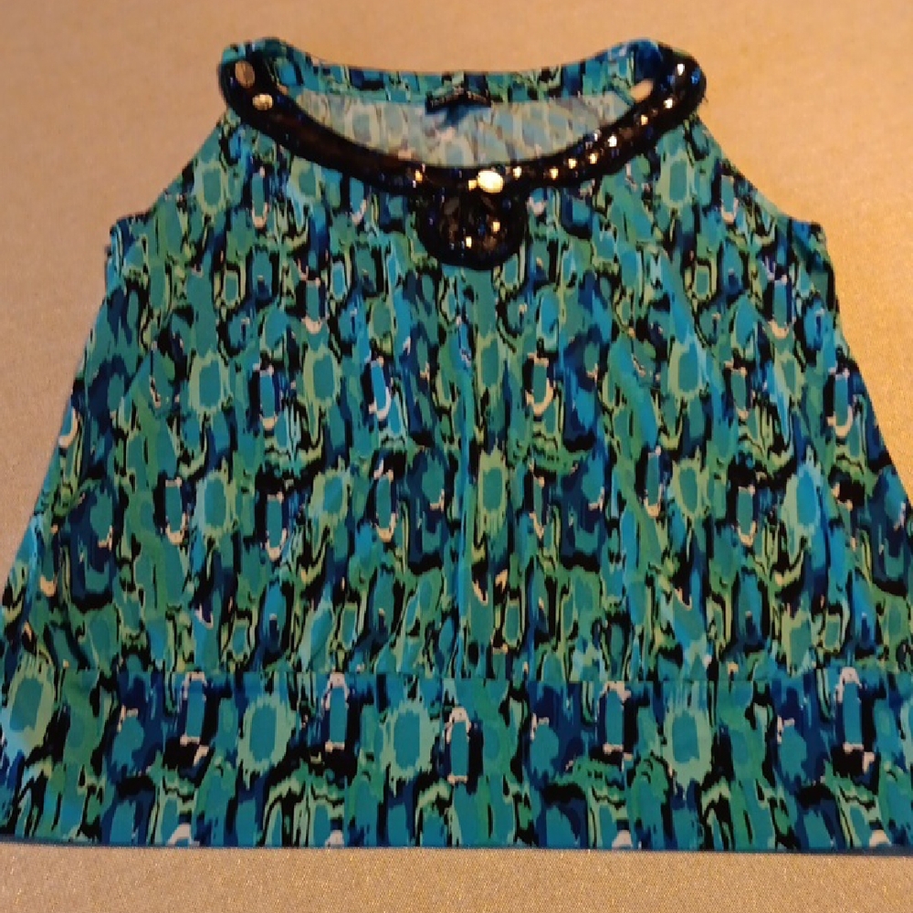 Blue and Green Patterned Sleeveless Top